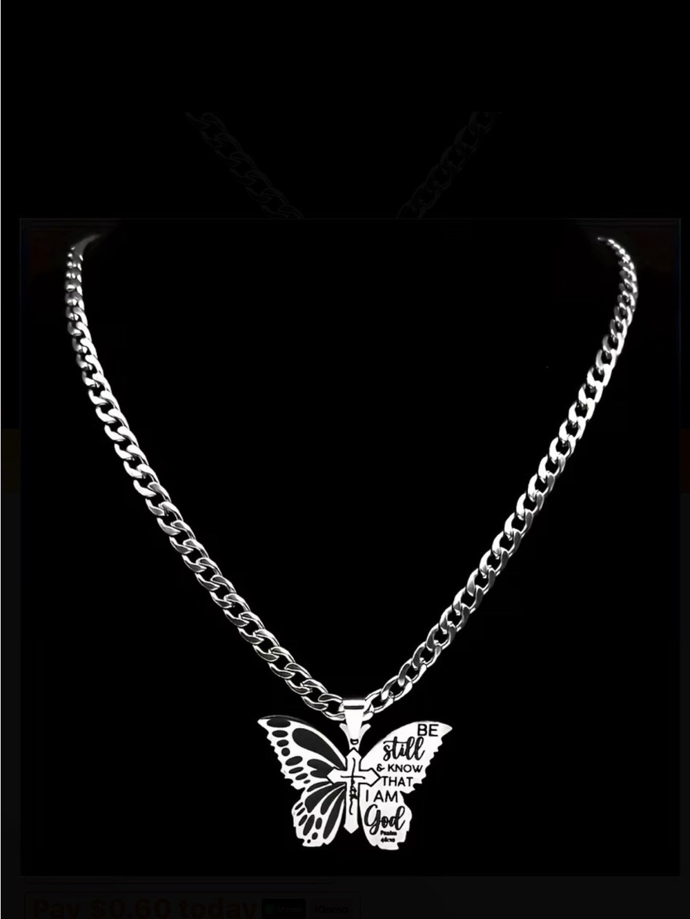 Butterfly Cross Pendant Necklace in Silver Tone